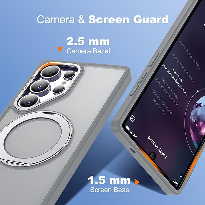 for Samsung Galaxy S25 Ultra Case with 360°Rotatable Magnetic Ring Stand Compatible with Mag-Safe Military Protection Shockproof Matte Translucent Phone Cases for S25 Ultra 6.9",Gray