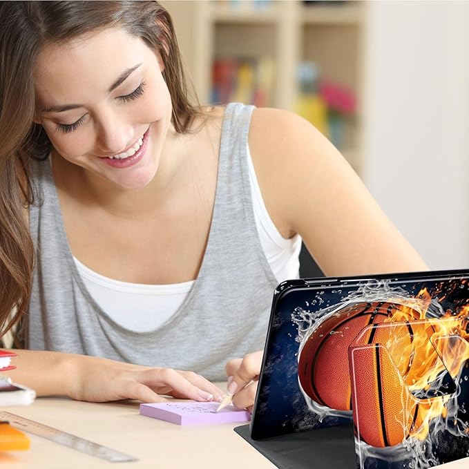 Case for Lenovo Tab P11 Plus Case 2021 (TB-J616F / J616X), 360 Degree Rotating Folding Stand,with Auto Sleep/Wake Case for Lenovo Tab P11 11” 2020 (TB-J606F TB-J606X),Basketball Fire and Water