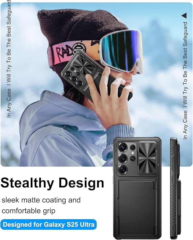 for Samsung Galaxy S25 Ultra Case Wallet, Card Holder (4-5 Cards), RFID Block, Slide Camera Cover, Military Grade Shockproof, Rugged Heavy Duty Men Women Phone Case for Samsung S25 Ultra, Black