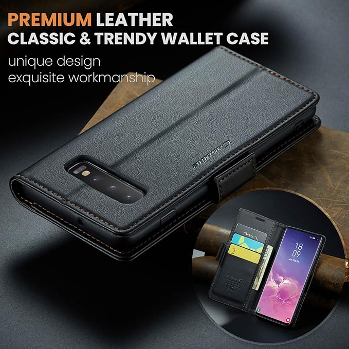 Case for Samsung Galaxy S10 Wallet Case, RFID Blocking PU Leather Flip Folio Cover Card Holder Kickstand Shockproof Phone Case Compatible with Samsung Galaxy S10, Black
