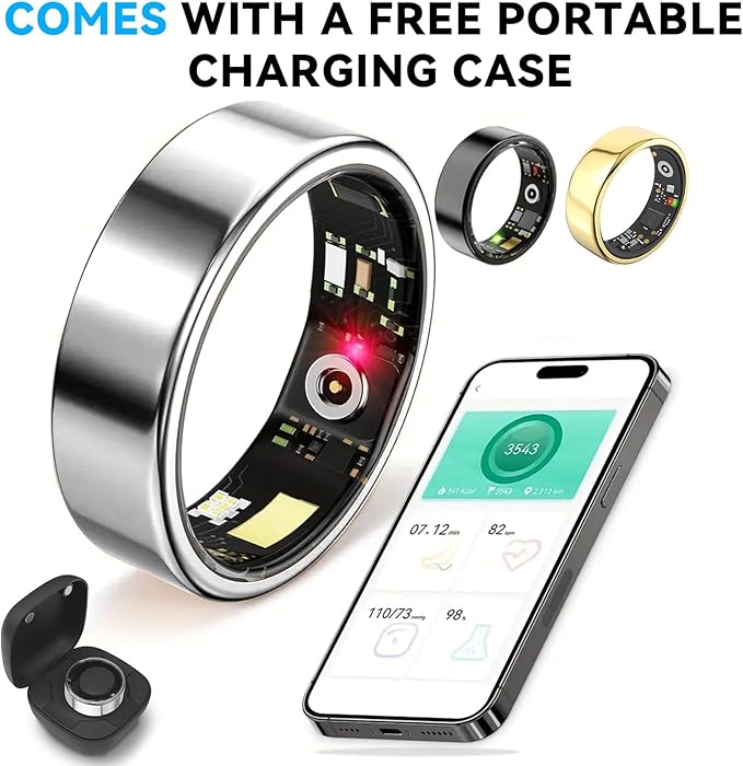 Smart Ring for Women Men with a Black Charging Box,Bluetooth Connection,Health Ring,IP68 Waterproof, Fitness Ring Tracks Heart Rate/Sleep/Steps/Sports Activities/Blood Oxygen(Silver 13)