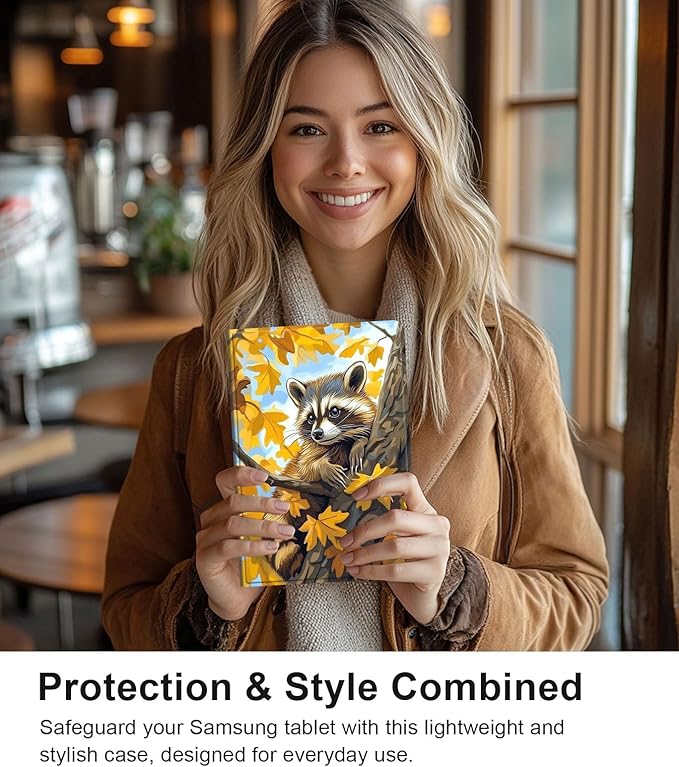Case for Samsung Galaxy Tab S10 Plus/ S9 FE Plus/ S9 Plus 5G Tablet 12.4'', Slim PU Leather Stand Cover with Auto Wake/Sleep, Multi-Angle Viewing & Shockproof, Raccoon Perched