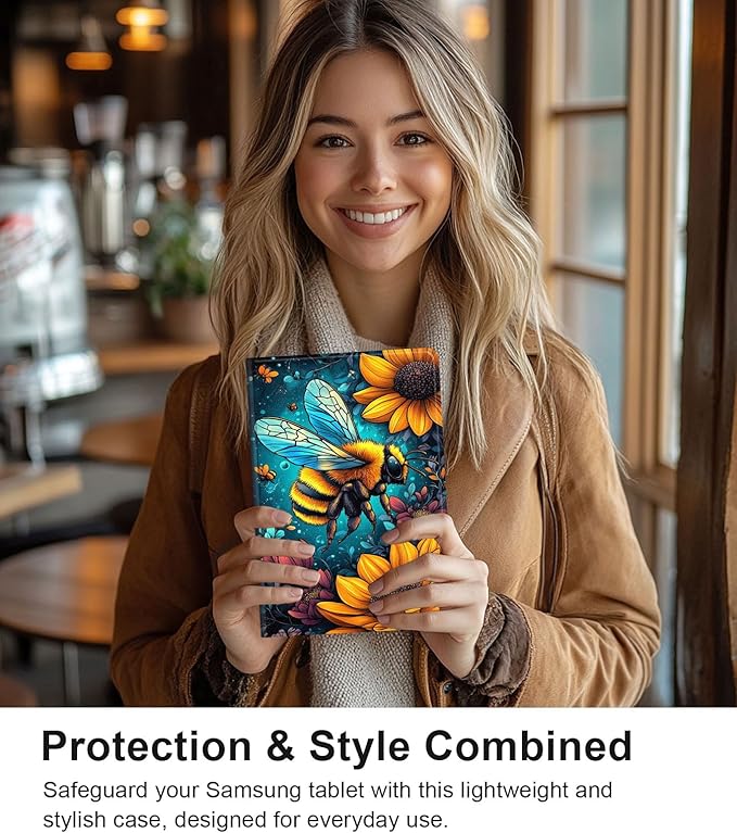 Case for Samsung Galaxy Tab A9+/A9 Plus 11” 2023 Model (SM-X210/X216/X218), Slim PU Leather Stand Cover with Auto Wake/Sleep, Multi-Angle Viewing & Shockproof, Colorful Bee
