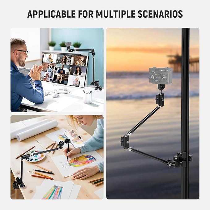 NEEWER 30" Articulating Magic Arm with Super Clamp/Action Cam Mount/Phone Holder, Overhead Camera Desk Mount Mic Boom Stand, Compatible with GoPro iPhone DSLR Webcam Microphone Video Recording, UA056