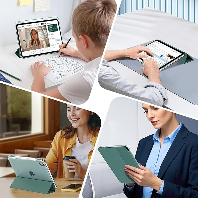 MoKo for iPad 11-inch (A16) 11th Generation Case 2025, iPad 10th Generation Case 2022 with Pencil Holder, Slim Lightweight Trifold iPad11 inch Cover with Rugged PC Translucent Back Shell,MidnightGreen