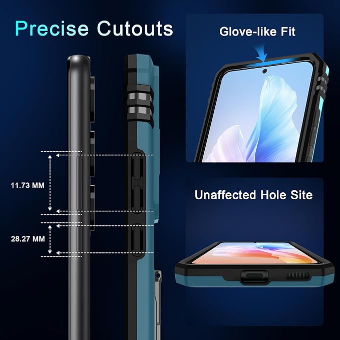 DEERLAMN Case for Samsung Galaxy S24+ Plus with Slide Camera Cover+Screen Protector (1 Pack), Rotated Ring Kickstand Military Grade Shockproof Protective Cover-Light Blue