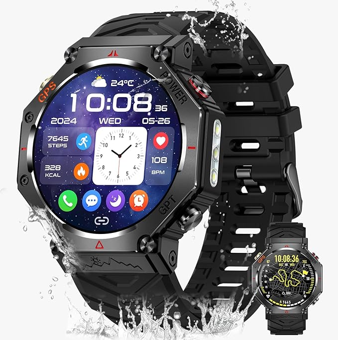 SW8(Black) 1.39" Stylish Smartwatch for Men, Bluetooth Calling, AI Voice Assistant, 107 Sport Modes, 3ATM Waterproof, Fashionable Design, Compatible with Android/iOS