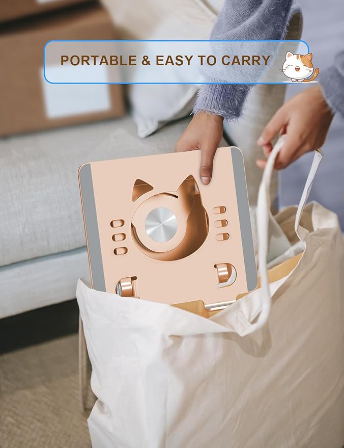 Tablet Stand 360° Rotating Aluminum Holder, Adjustable, Portable and Foldable Monitors Stand for iPads, Compatible with 4-12.9" Tablets, Golden