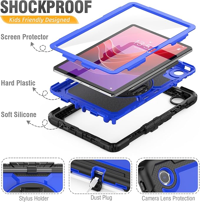 HXCASEAC Case for Lenovo Tab M11/K11 LTE 11’’ with Screen Protector/Pen Holder/Rotating Hand Strap/Stand, Protective M11 Tablet Case (TB-330FU/TB-330XU) Cover 2024, Blue