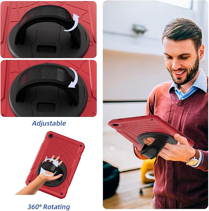 Case for Samsung Galaxy Tab A9 8.7 Inch 2023, 360° Rotating Stand, Hand Strap&Shoulder Strap Case for Samsung A9 Tablet(SM-X110/X115/X117) (Red)