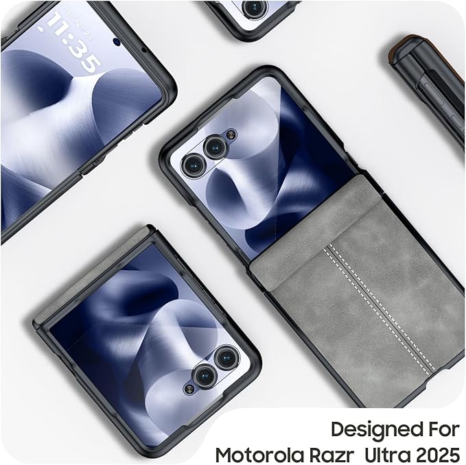 for Motorola Razr Ultra 2025 Case Built-in Screen Protector & Hinge Protection & Ultra Thin PU Leather Matte PC Shockproof Phone Cover Smartphone Case for Moto Razr Ultra 2025 (Gray)