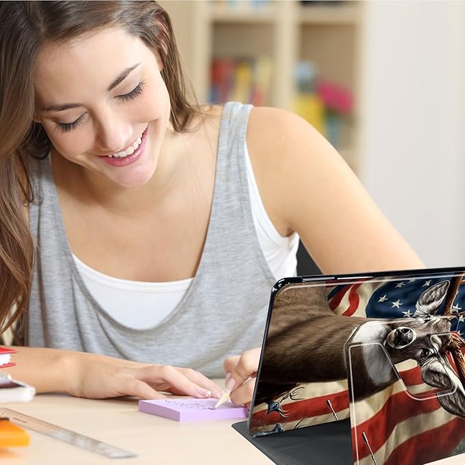 Case for Lenovo Tab P11 Plus Case 2021 (TB-J616F / J616X), 360 Degree Rotating Folding Stand,with Auto Sleep/Wake Case for Lenovo Tab P11 11” 2020 (TB-J606F TB-J606X),American Flag Deers