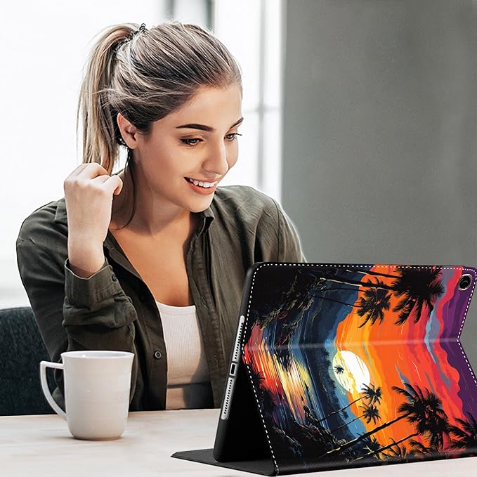 Case for Galaxy Tab A9 Plus , Auto Sleep/Wake Multi-Angle Viewing Slim Folio Stand Cover for Samsung Galaxy Tab A9+/A9 Plus 11 Inch 2023 (SM-X210/X216/X218), Retro Beach Sunset