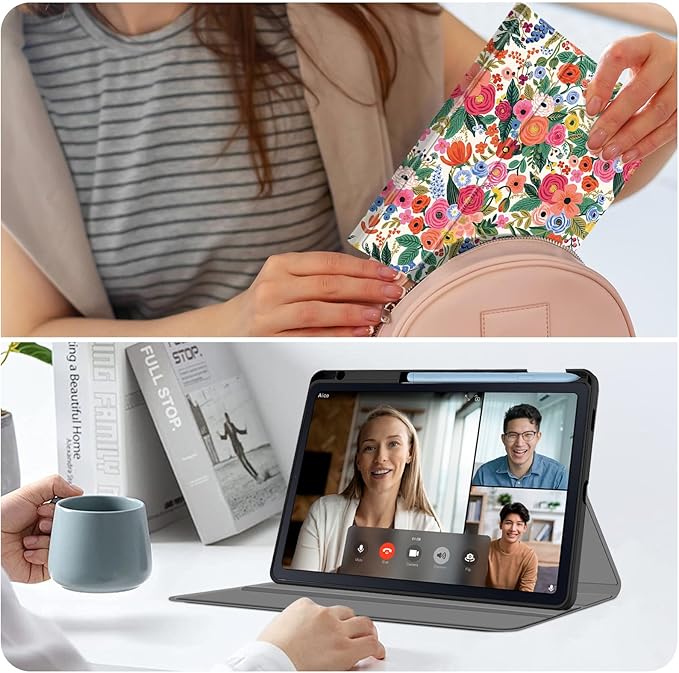 Case for Samsung Galaxy Tab S6 Lite 10.4 Inch 2024/2022/2020 with S Pen Holder, Multi-Angle Viewing Soft TPU Back Cover with Pocket Auto Wake/Sleep.