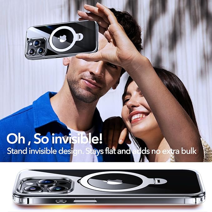 Anqrp 360° All-in-ONE Crystal Clear Case for iPhone 13 Pro with Rotatable Magnetic Stand, Compatible with Mag-Safe, Anti-Yellowing Transparent MIL-Grade Shockproof Phone Case Cover for iPhone 13 Pro