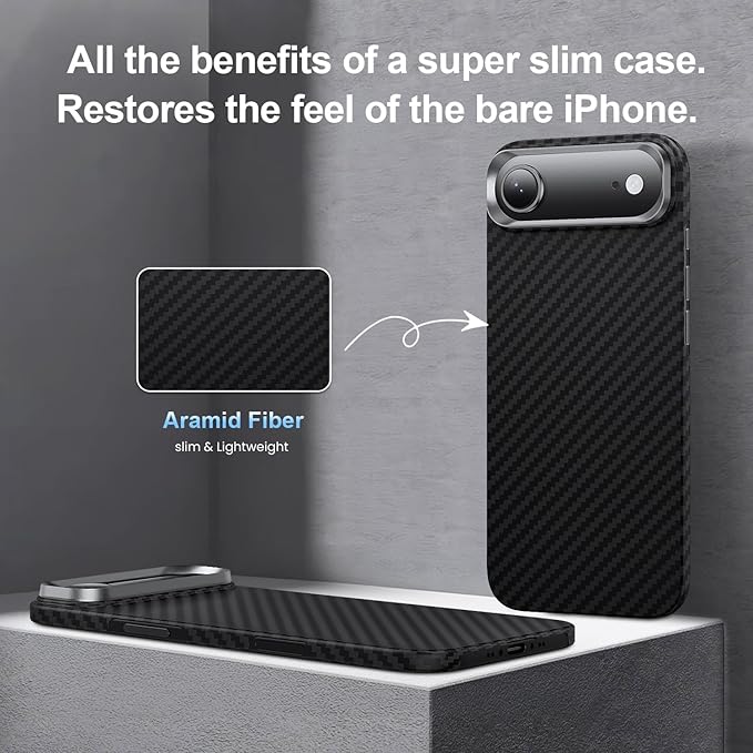 Aramid Fiber for iPhone Air Case Black/Grey(Twill), Compatible with MagSafe,Slim & Light, Case-Less Touch Feeling