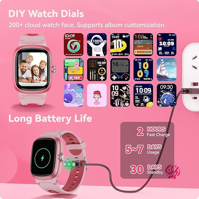 Smart Watch for Girls Boys with Sleep | Health | Activity Tracker, Games, Alarm, IP68 Waterproof Kids Fitness Watch with Pedometer, Family Account, Toys Gifts for Kids Aged 4-16 (Rose/Sand Pink)