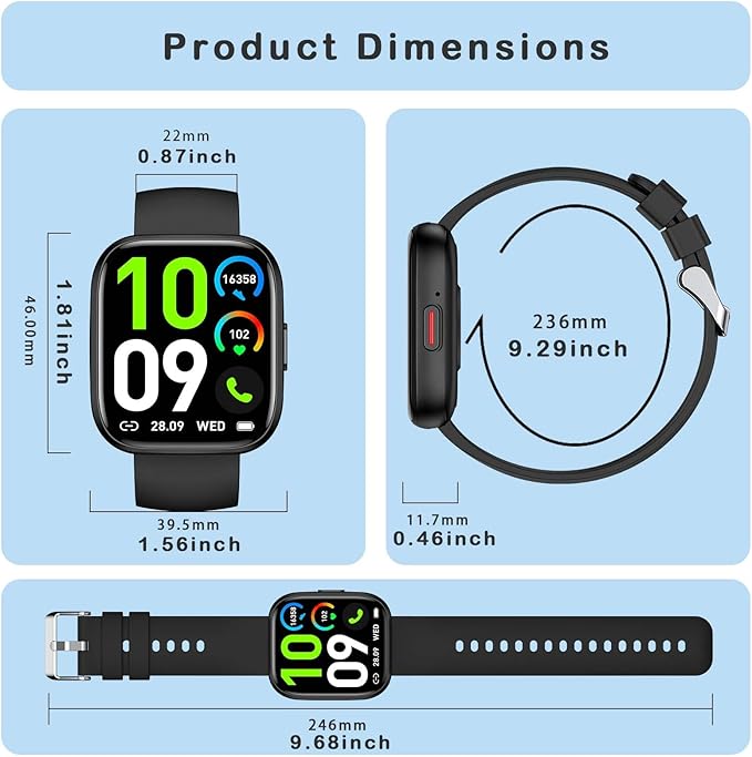 Smart Watches for Men Answer/Make Calls, 1.85'' Fitness Watch with Heart Rate/Sleep Tracker, Activity Tracker, Pedometer, Voice Control, Waterproof Smart Watch for Android iPhone (2 Straps)