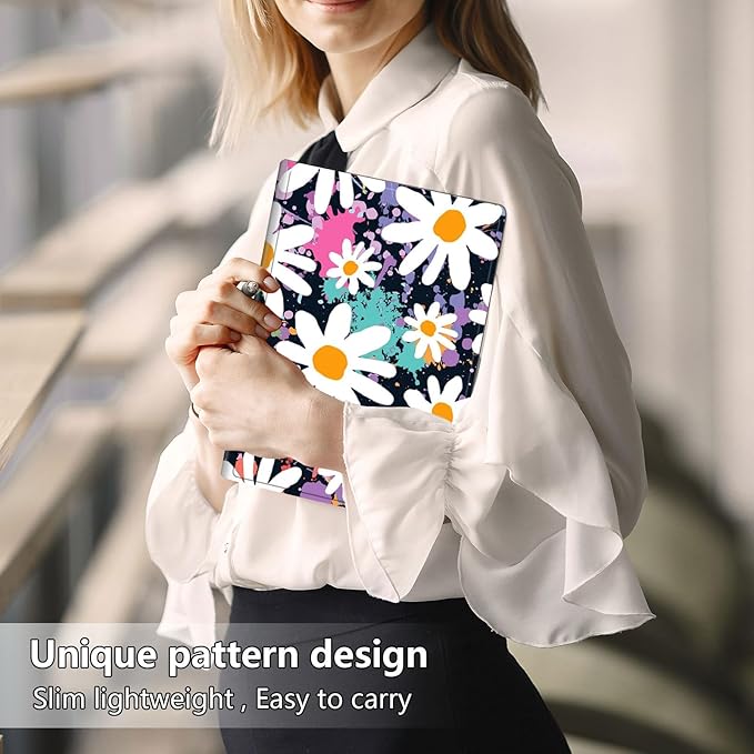 Slim Case for Samsung Galaxy Tab S10 FE / S9 FE 5G 10.9" & Tab S9 11", PU Leather Protective Cover, Multi-Angle Stand, Auto Sleep/Wake, White Flower