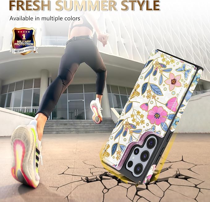 NNH Compatible with Samsung Galaxy S25 Ultra Wallet Case with RFID Blocking Card Slots Flip PU Leather Kickstand Double Magnetic Clasp Design Cover for Galaxy S25 Ultra(6.8 inch-Butterfly Flowers)