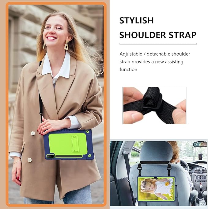 for Lenovo Tab P12 12.7 inch 2023 TB370FU Heavy Duty Cover with Kickstand Shoulder Strap Built in Pen Holder Kids Friendly Shell Case for Lenovo Tab P12 / Xiaoxin Pad Pro 12.7" (Navy Green)