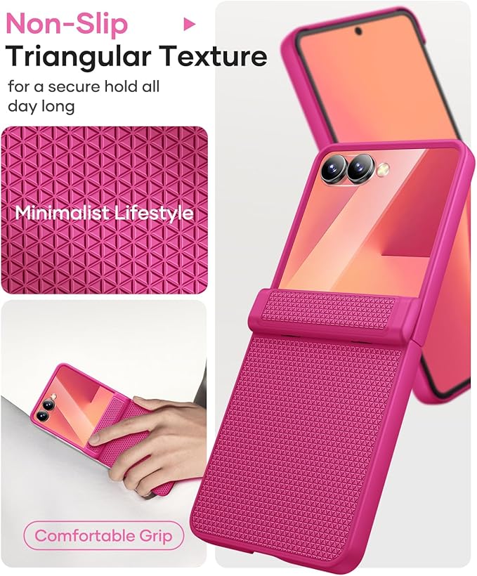 Vihibii for Samsung Galaxy Z Flip 7 Case Slim with Hinge Protection & Outer Screen Protector & Non-Slip Texture, Compatible with Wireless Charging, Shockproof Case for Galaxy Z Flip 7 2025, Hot Pink