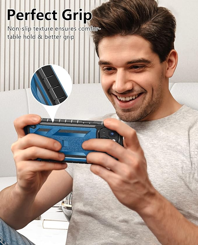 for iPhone 13/14 Protective Case: for iPhone 16e Cover with Built-in Kickstand | Heavy Duty Military Grade Hard Protection Shock Proof | Durable Dual-Layer Design Blue