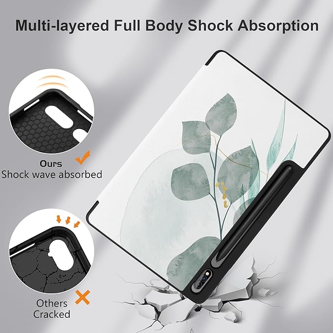 Case for Samsung Galaxy Tab S8 2022 & S7 2020, Shockproof Tablet Case for Samsung Tab S8/S7 11 inch with Auto Sleep/Wake & Trifold Stand & Soft TPU Back Cover, Botanical Leaves