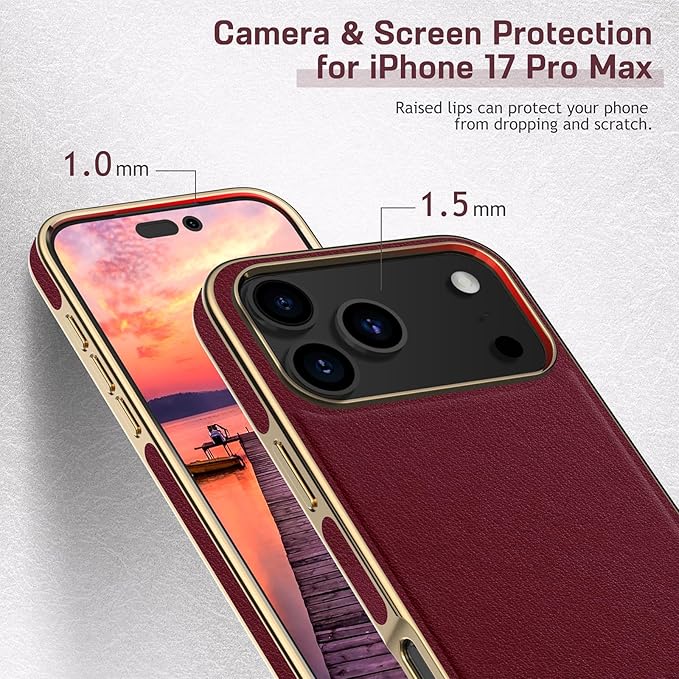 LOHASIC for iPhone 17 Pro Max Case for Women, Compatible with MagSafe, Luxury Elegant Leather Design with Soft Non-Slip Grip Protective Cover Magnetic Case for iPhone17 ProMax 2025 - Burgundy