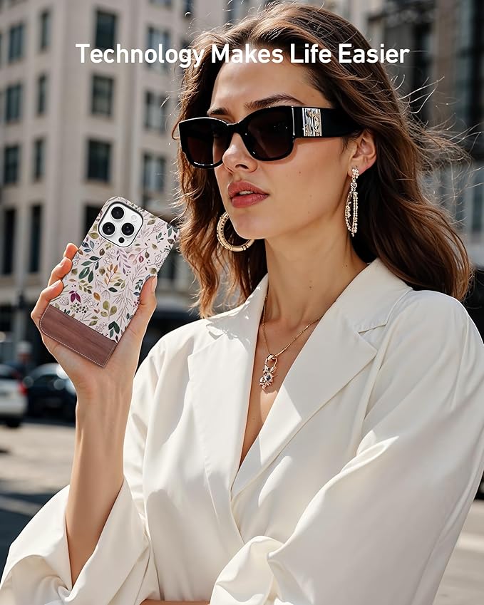 DEENAKIN for iPhone 16 Pro Max Wallet Case with Card Holder + Cash Clip, RFID-Blocking, Military-Grade Drop Protection, Magnetic Closure with Leather Kickstand - Vibrant Foliage