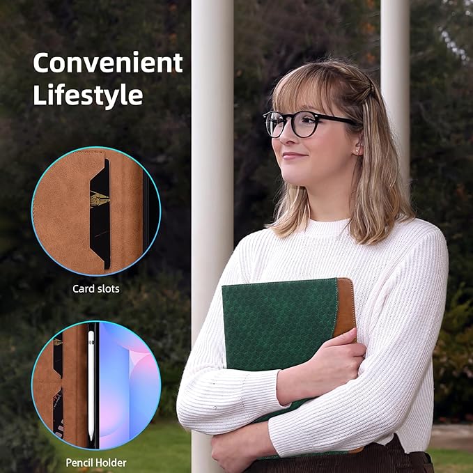 Case for Samsung Galaxy Tab S10 Fe Plus 13.1" 2025, PU Leather Folio Business Protective, Multi-Angle Viewing Stand with Front Pocket, Hand Strap for Galaxy S10 FE+ Retro Green