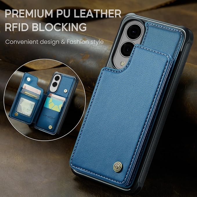 Vinich for Samsung Galaxy S25 Edge Wallet Case with Card Holder, RFID Blocking Credit Slots Kickstand Shockproof Phone Cover for Women Men, Blue