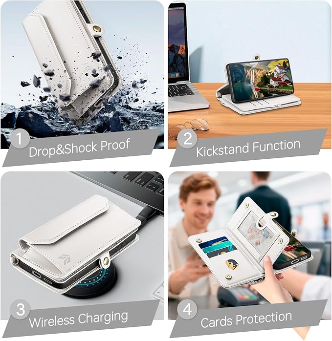 DJBull for Samsung Galaxy S25 Wallet Case with Card Holder, Shoulder and Wristlet Straps, Soft PU Leather, Magnetic Snap, Flip Phone Case for Women Men for Samsung S25 White