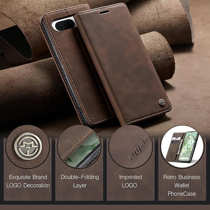for Google Pixel 8A Case, Flip Wallet Leather Case with Card Holder Magnetic Closure Shockproof Kickstand Protective Phone Cases Cover for Pixel 8A, Coffee