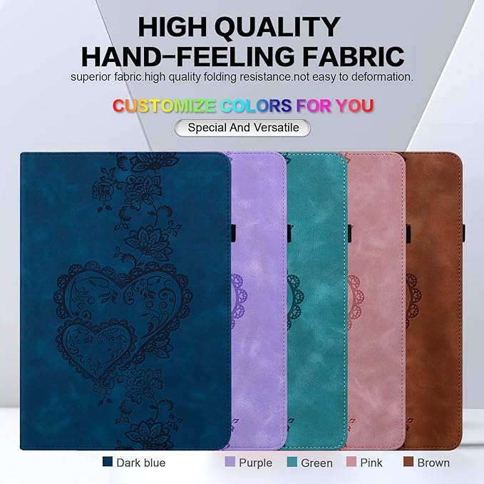 Case for Lenovo Idea Tab Pro 12.7 Inch 2025, Embossed Heart PU Leather Protective Tablet Case with Elastic Band & Card Slots/Holder, Multi-Angle Viewing Stand Cover ,Dark Blue