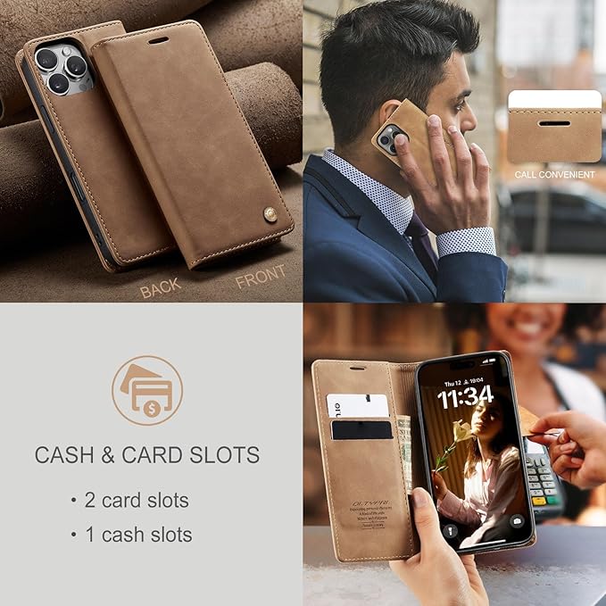 QLTYPRI for iPhone 16 Pro Case Wallet with Card Holder, Vintage PU Leather Kickstand Magnetic Closure Shockproof Folio Book Cover Case for iPhone 16 Pro - Brown