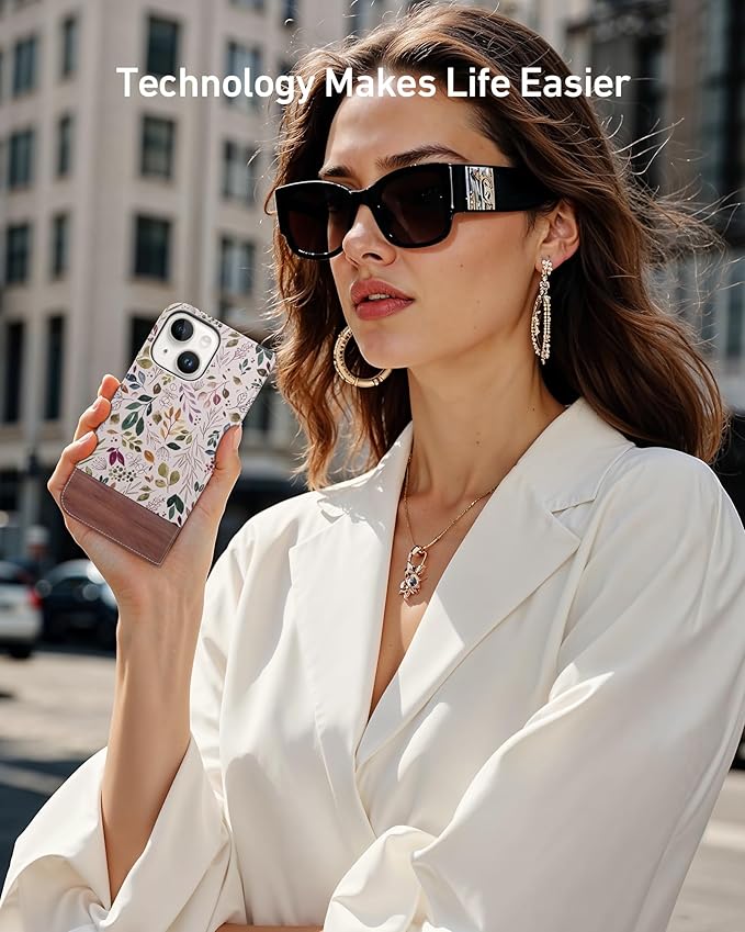 DEENAKIN for iPhone 15 Wallet Case with Card Holder + Cash Clip, RFID-Blocking, Military-Grade Drop Protection, Magnetic Closure with Leather Kickstand - Vibrant Foliage