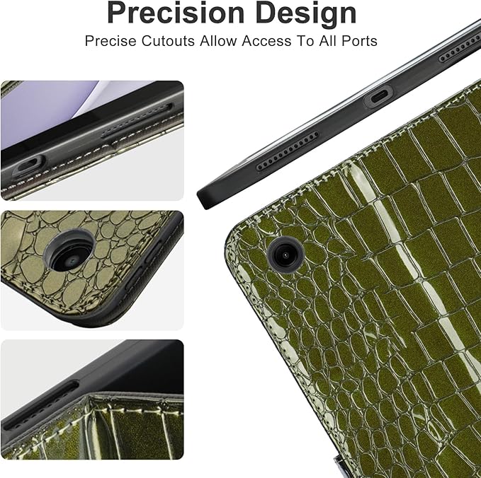 Elegant Case for Samsung Galaxy Tab A9 Plus 11 Inch 2023(Model: SM-X210/X216/X218), Premium Leather Crocodile Cover | Stand | Card Pockets| Wrist Strap| S Pen Holder (Dark Green)