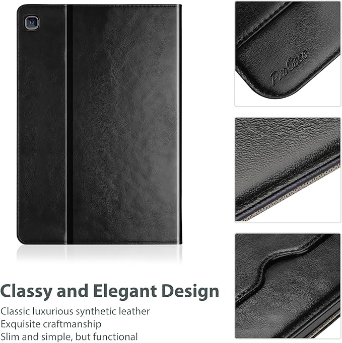 ProCase for Galaxy Tab S6 Lite 10.4 Inch 2024/2022/2020 with S Pen Holder; Premium PU Leather Folio Business Stand Cover with Hand Strap; Pencil Holder; Front Pocket -Black