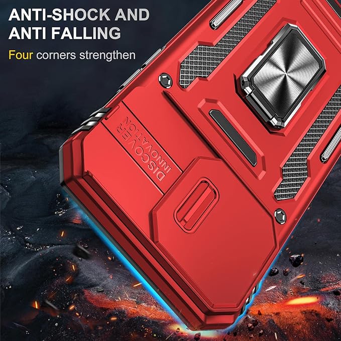 Case for iPhone 14 Pro Phone Case iPhone 14 Pro Case with Slide Camera Cover, with Finger Ring Holder Stand, fit Magnetic Car Mount, for iPhone 14 Pro (Red)