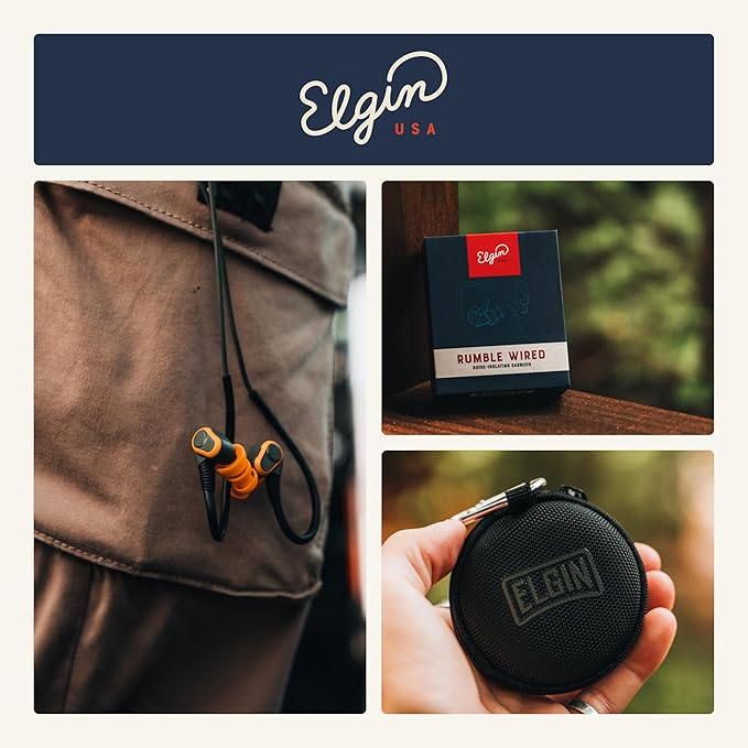 Elgin Rumble Wired Earplug Headphones with mic, in-Ear Earbuds, 3.5mm Jack, 27 dB NRR, IP67 Waterproof, OSHA CompliantEarbuds, Noise Isolating, Hearing Protection, Work Safety