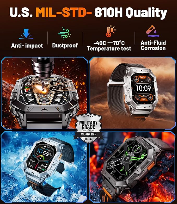 LIGE Smart Watch with 1000 mAh Battery, 2.13" AMOLED Full Touch Screen Military Smart Watches for Men with Make/Answer Call/110 Sports Modes/5ATM Waterproof Watch/Sleep Monitor, iOS Android