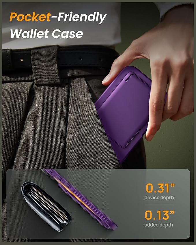 for iPhone 17 Pro Max Case, Built-in Card Holder & Stand & Lens Cover, Military Grade Drop Tested Soft Silicone Edge Rugged Protective Wallet Phone Case for iPhone 17 Pro Max 6.9" 2025, Purple