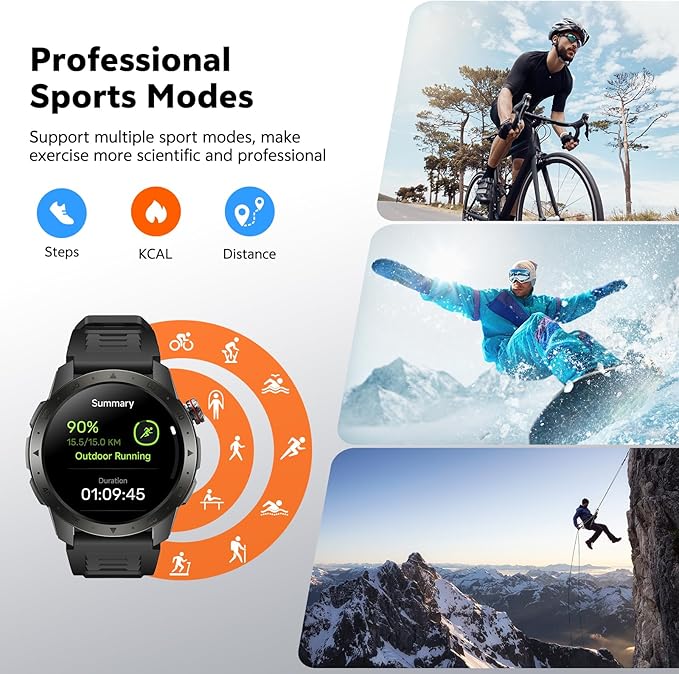 Military Smart Watches for Men Built-in GPS(Answer/Make Calls), 1.43" AMOLED Screen with Compass, Altitude, Barometer, 3ATM Waterproof, Fitness Watch with Health Monitor for Android iOS