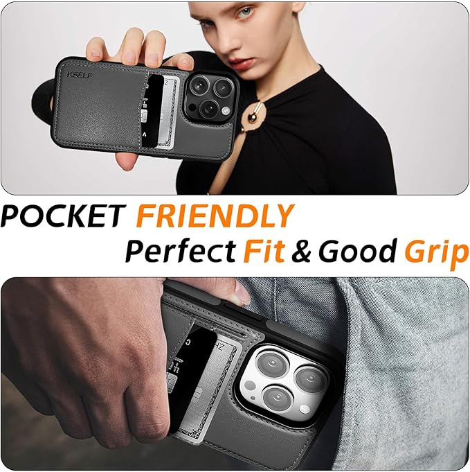 for iPhone 16 Pro Max Leather Wallet Case, Compatible with Magsafe, 2 in 1 Detachable Magnetic Card Holder, RFID Blocking Kickstand Credit Slots Flip Case for Men Women, Black