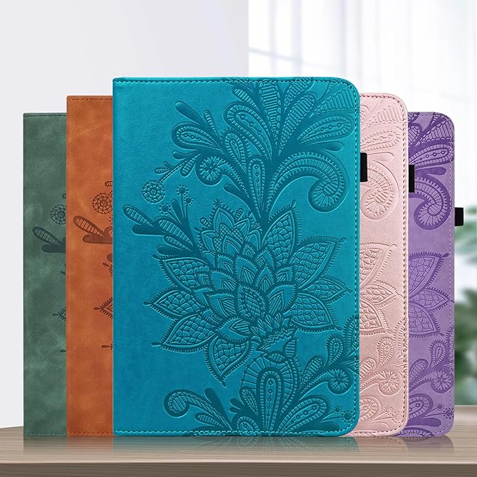 Case for Lenovo Tab M10 Plus 3rd Gen 10.6 Inch 2022 (TB125FU/128FU), Embossed Lace PU Leather Flip Folio Tablet Case with Elastic Band & Card Slots/Holder, Multi-Angle Viewing Stand Cover, Blue