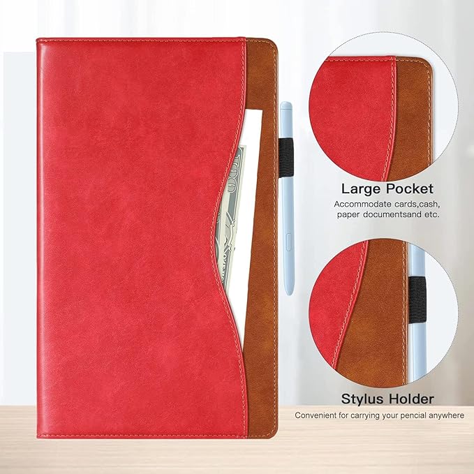 Case for Samsung Galaxy Tab A 10.5 2018 Model SM-T590/T595/T597 Bussiness Premium Slim PU Leather Stand Folding Folio Cover with Card Slot Pen Holder-Red