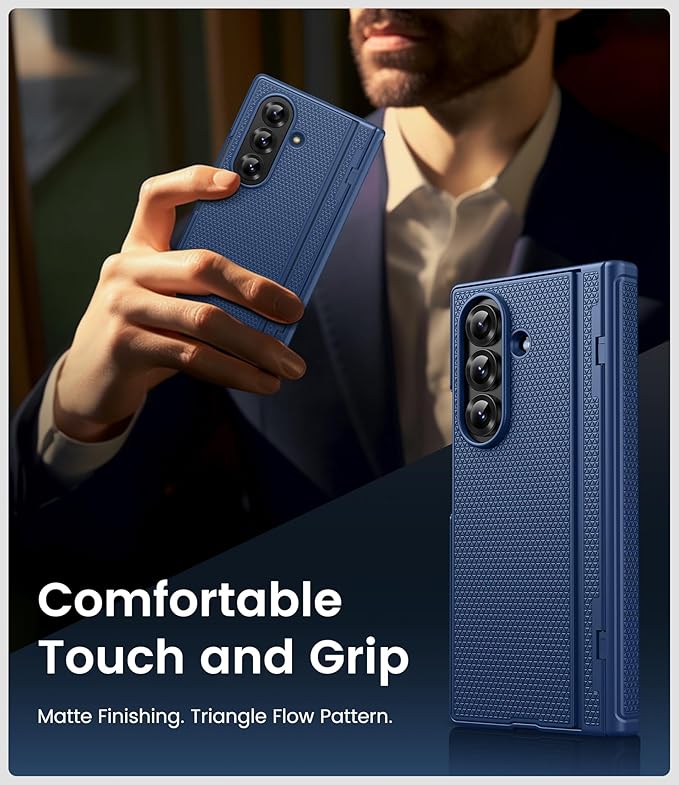 for Samsung Galaxy Z Fold 7 Case with Hinge Protection & Kickstand, Front Glass Screen Protector, Slim & Rugged, Hard Full Cover, Daily Protective Phone Case for Samsung Z Fold 7 5g 2025, Blue