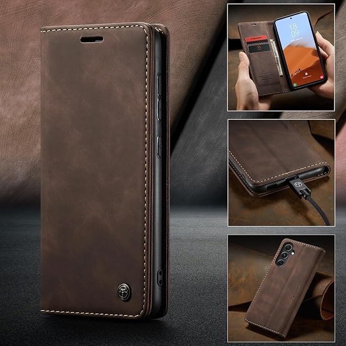 for Samsung Galaxy S23 FE Case, Flip Wallet Leather Case with Card Holder Magnetic Closure Shockproof Kickstand Protective Phone Cases Cover for Samsung S23 FE,Coffee