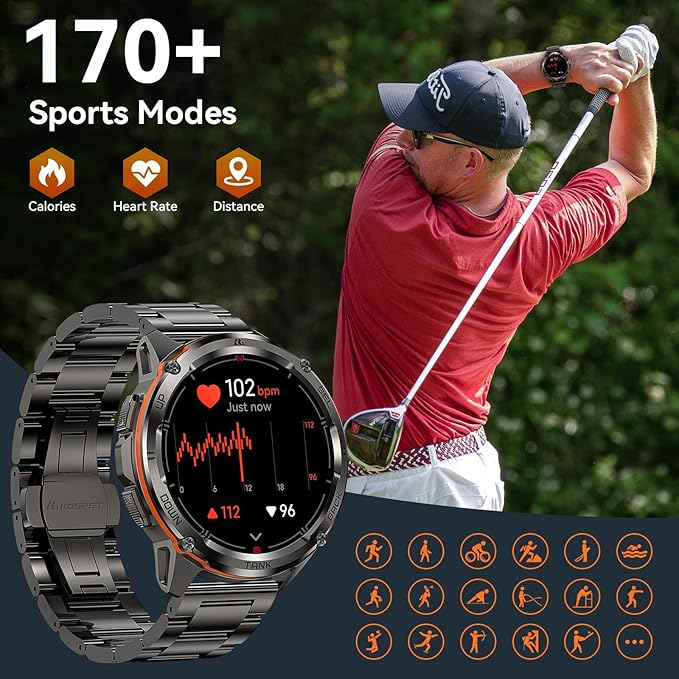 KOSPET Tank T3 Ultra GPS Smart Watch for Men-Pressure/Altitude/Compass, Extra-Large Battery, Stainless Steel Unibody Rugged Military Smartwatch Make/Answer Call, 5ATM Waterproof (2 Bands)